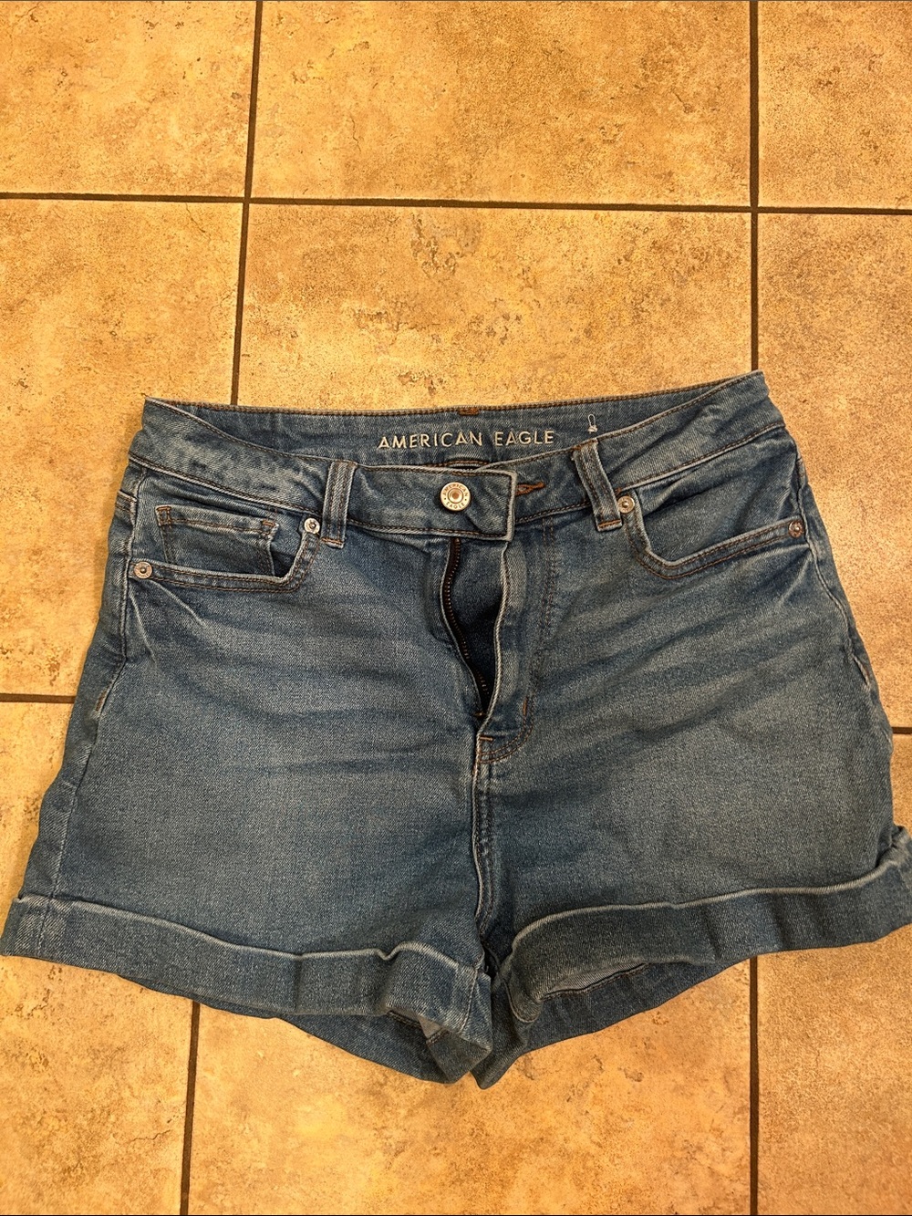 American Eagle Outfitters Washed Blue High-Rise Denim Shorts